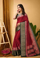 Maroon Dola Silk Cotton Saree