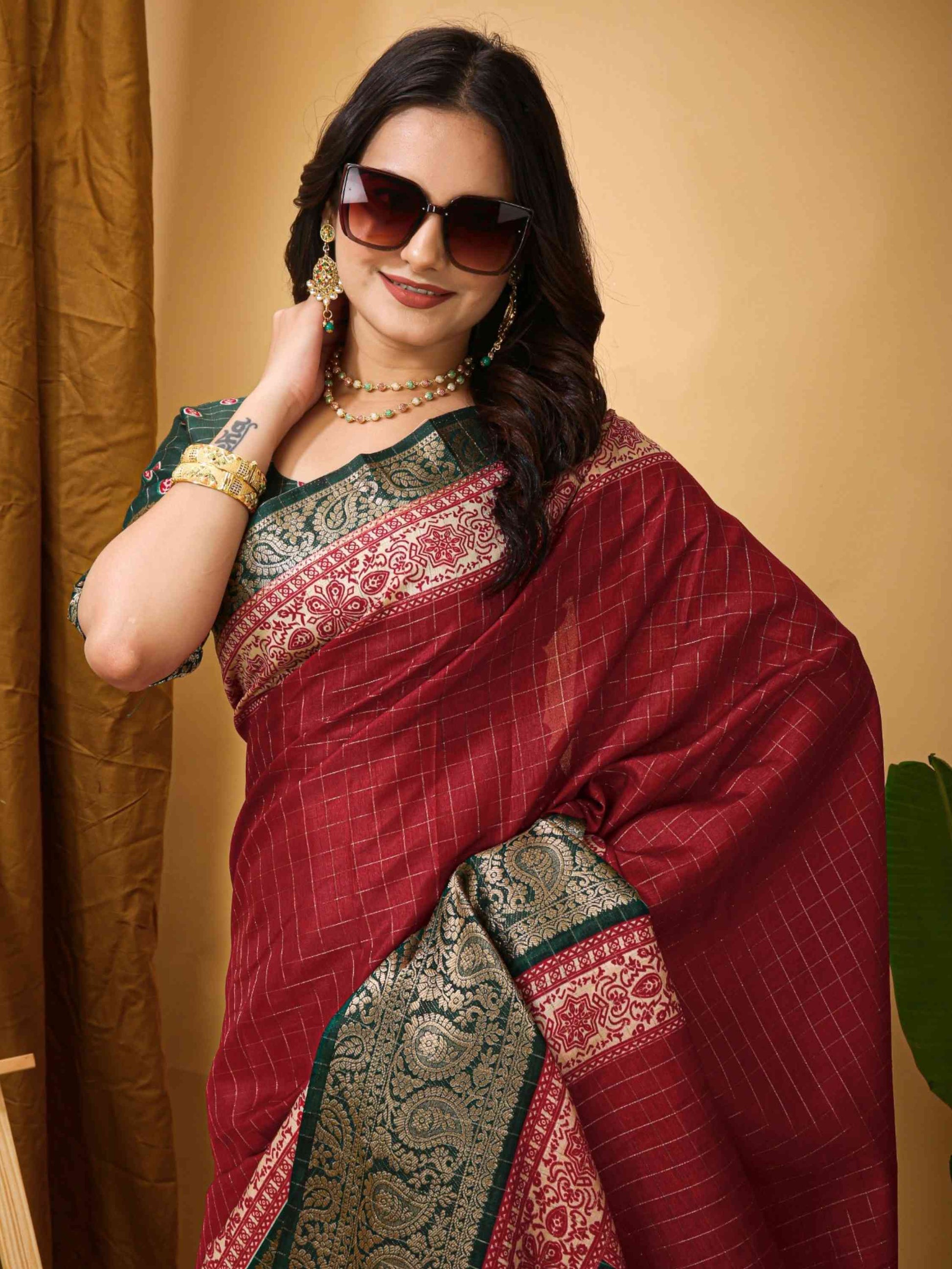 Maroon Dola Silk Cotton Saree