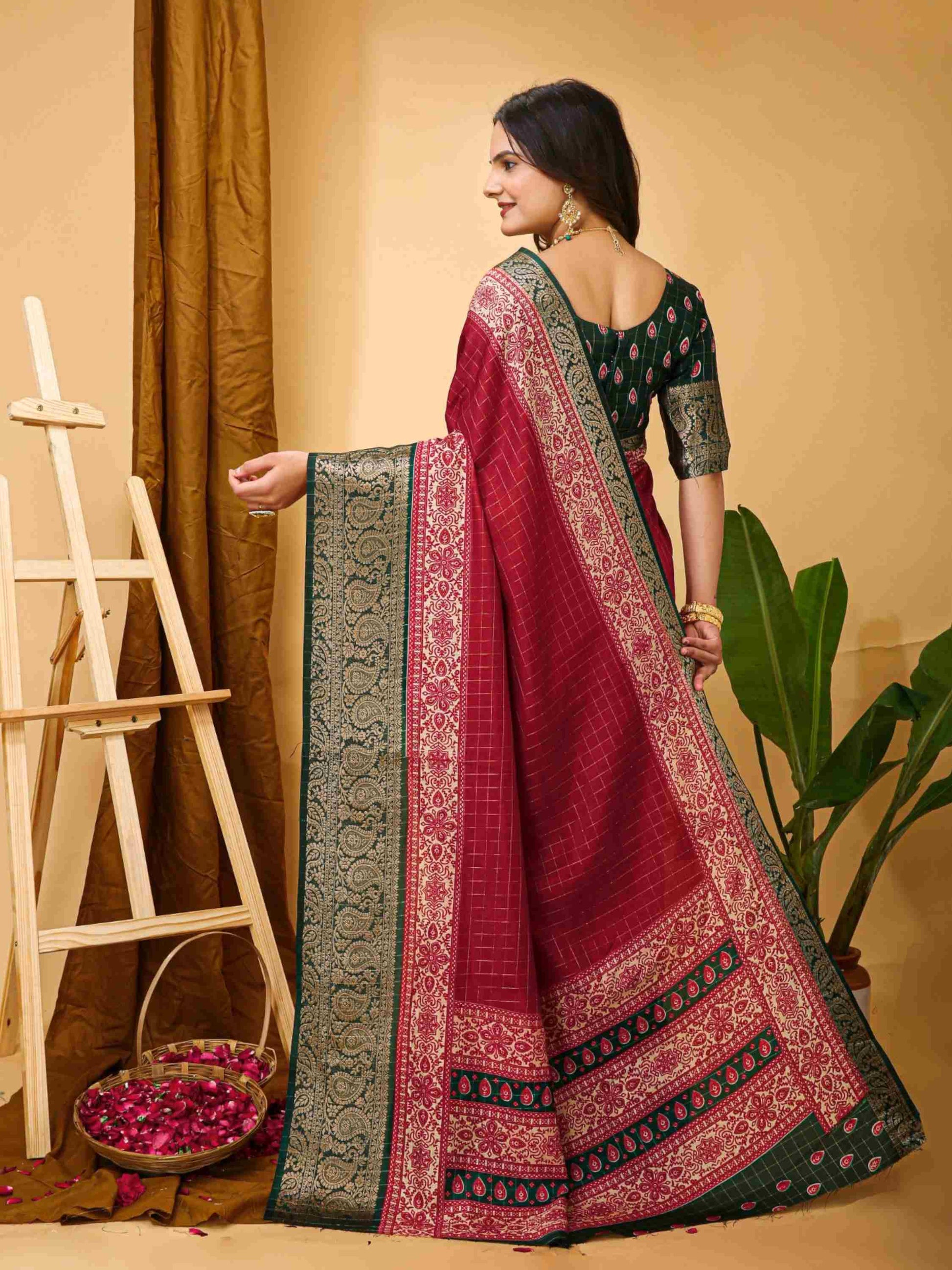 Maroon Dola Silk Cotton Saree
