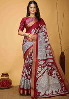 Maroon Handloom Cotton Saree