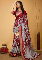 Maroon Handloom Cotton Saree