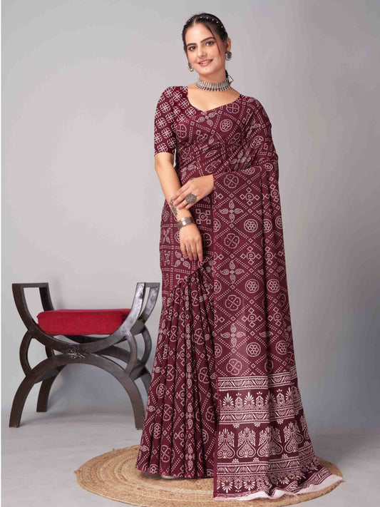 Maroon Jaipuri cotton saree