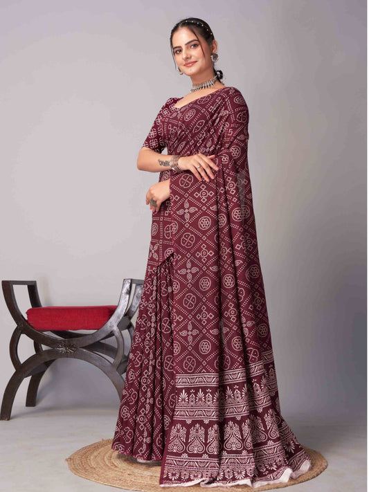 Maroon Jaipuri cotton saree