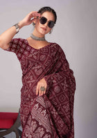 Maroon Jaipuri cotton saree
