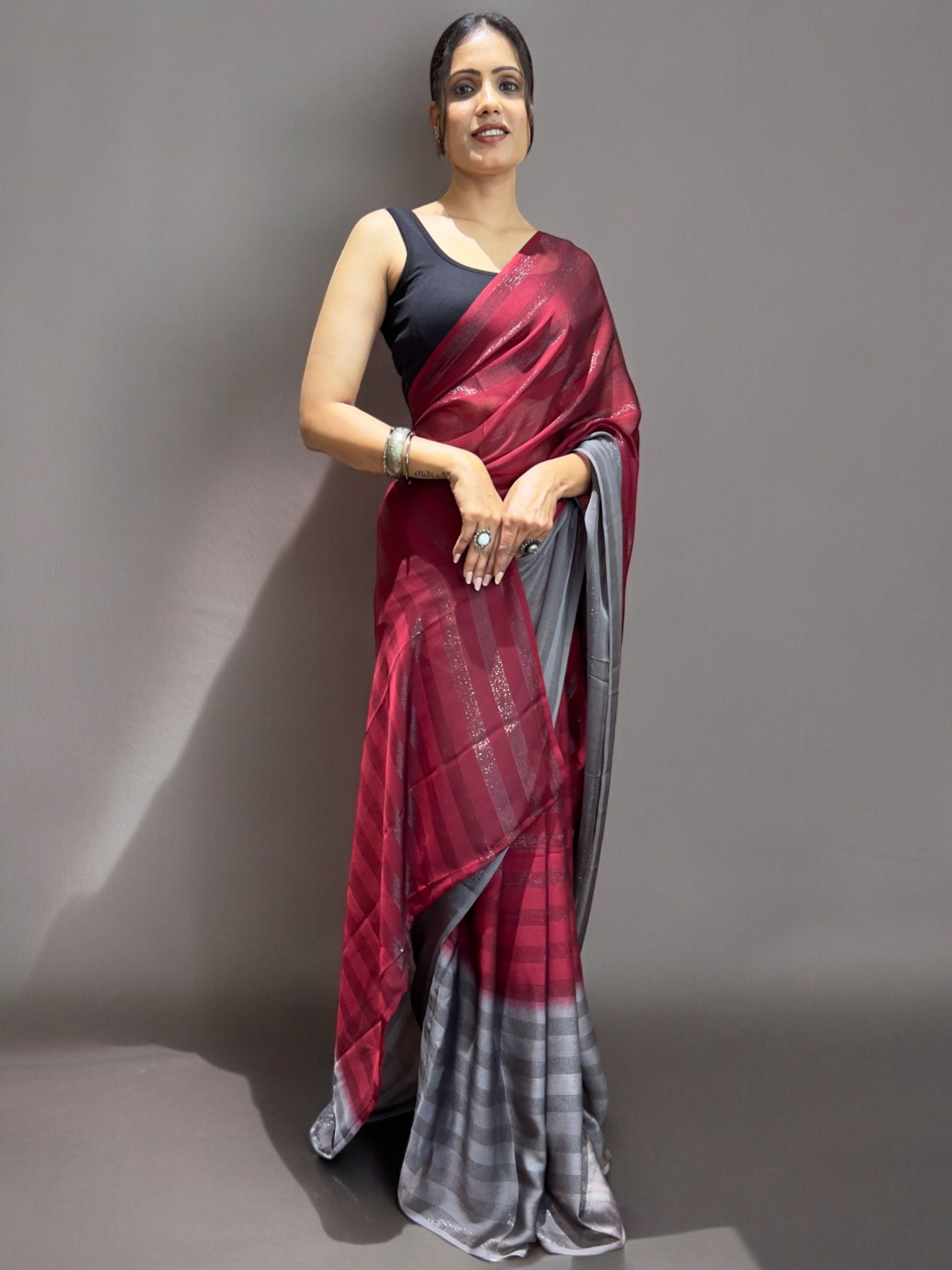 Maroon Ready-to-Wear Saree