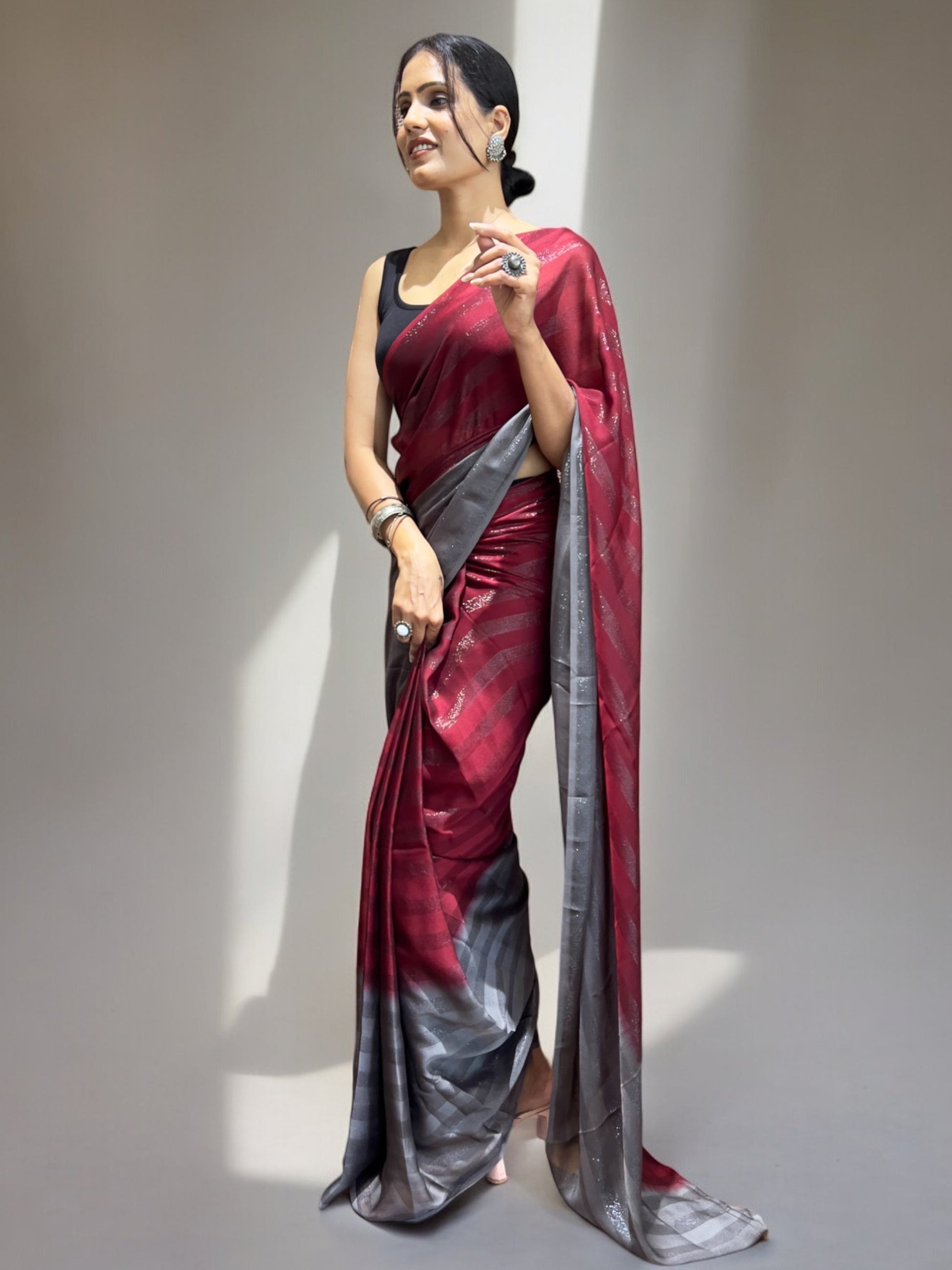 Maroon Ready-to-Wear Saree