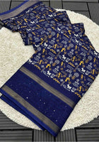 Navy Blue Cotton Dola Silk Saree
