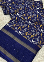 Navy Blue Cotton Dola Silk Saree