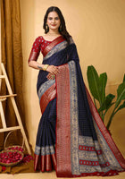 Navy Blue Dola Silk Cotton Saree