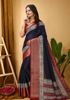 Navy Blue Dola Silk Cotton Saree