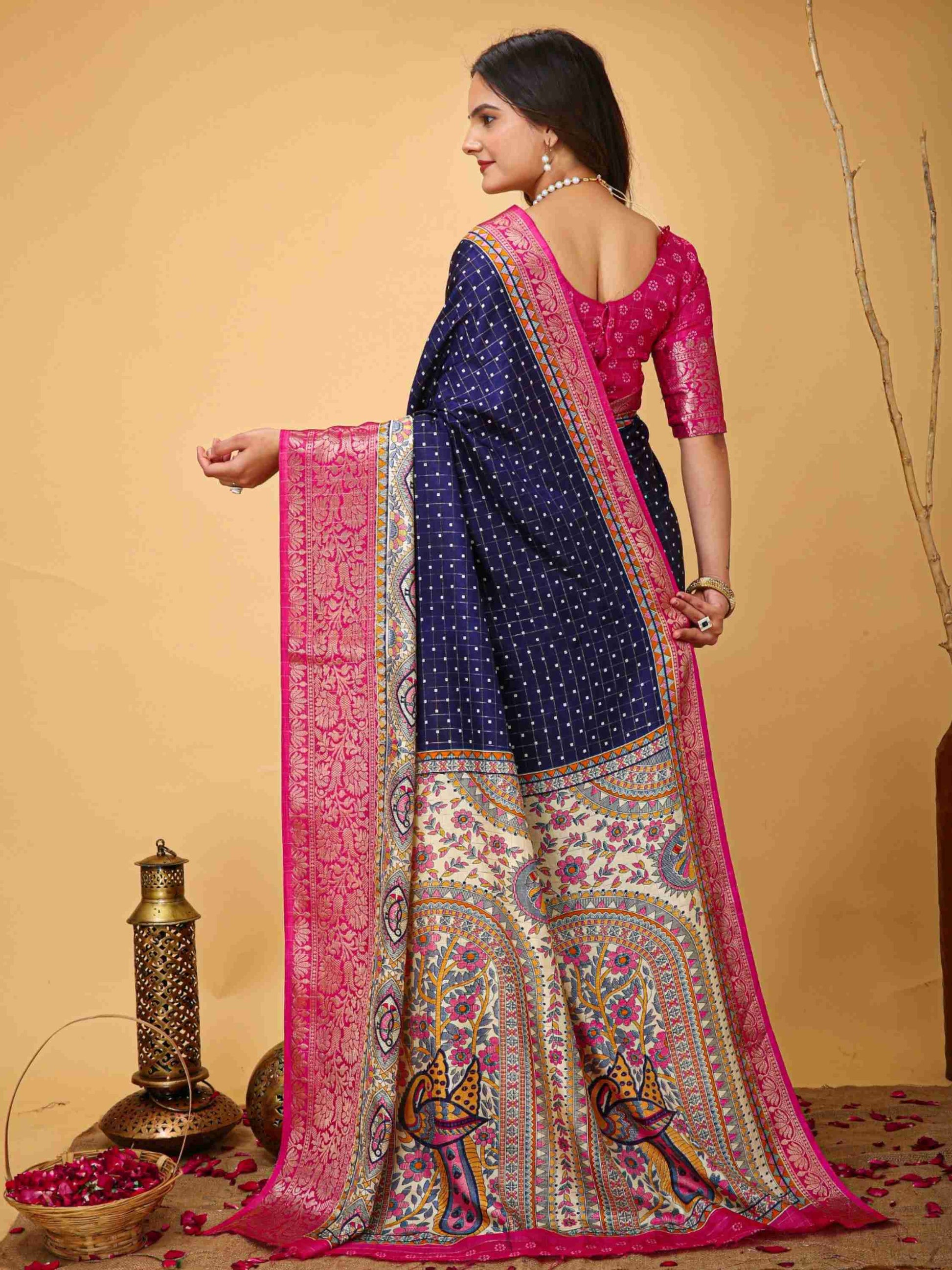 Navy Blue Dola Silk Cotton Saree