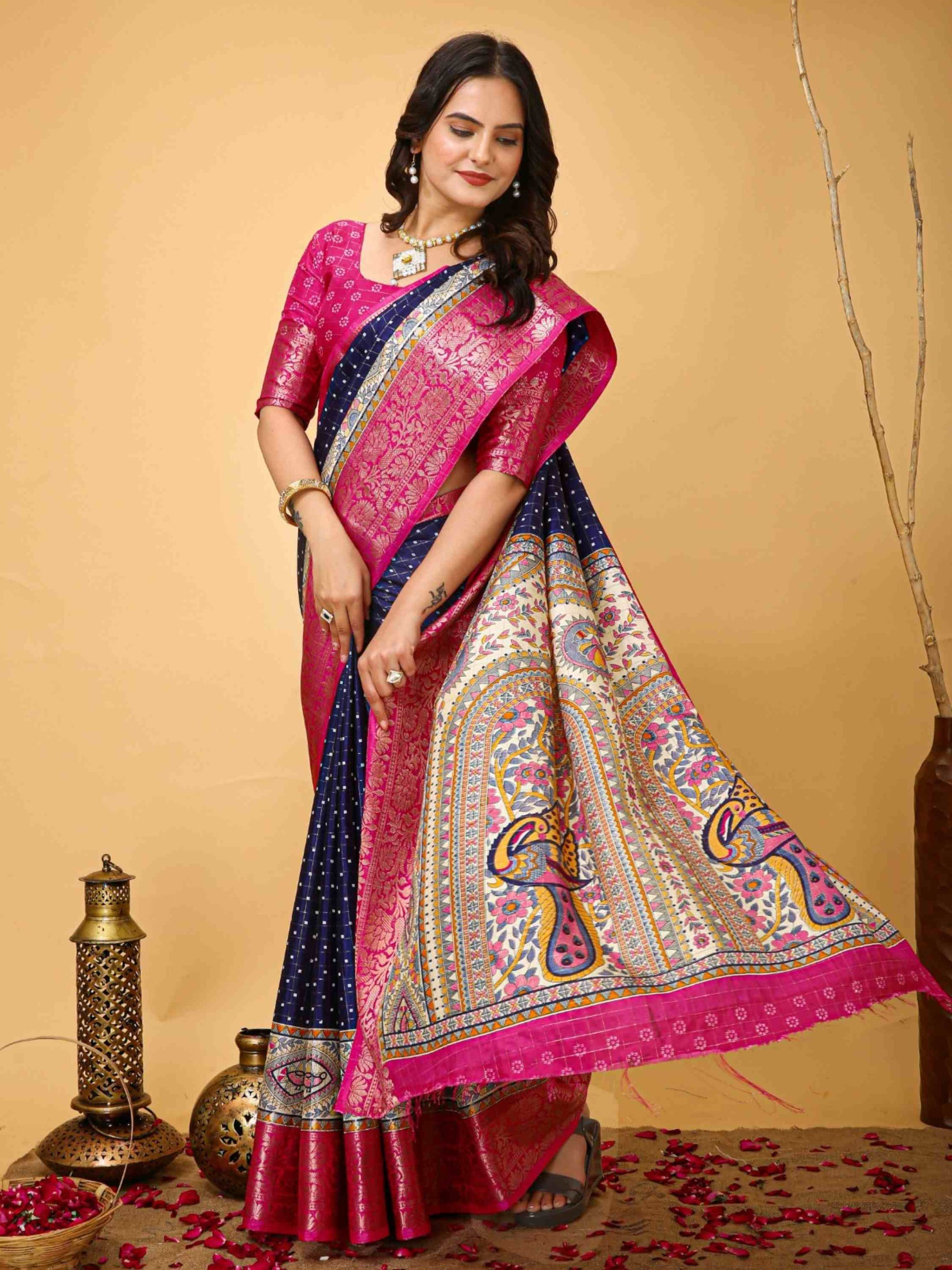 Navy Blue Dola Silk Cotton Saree