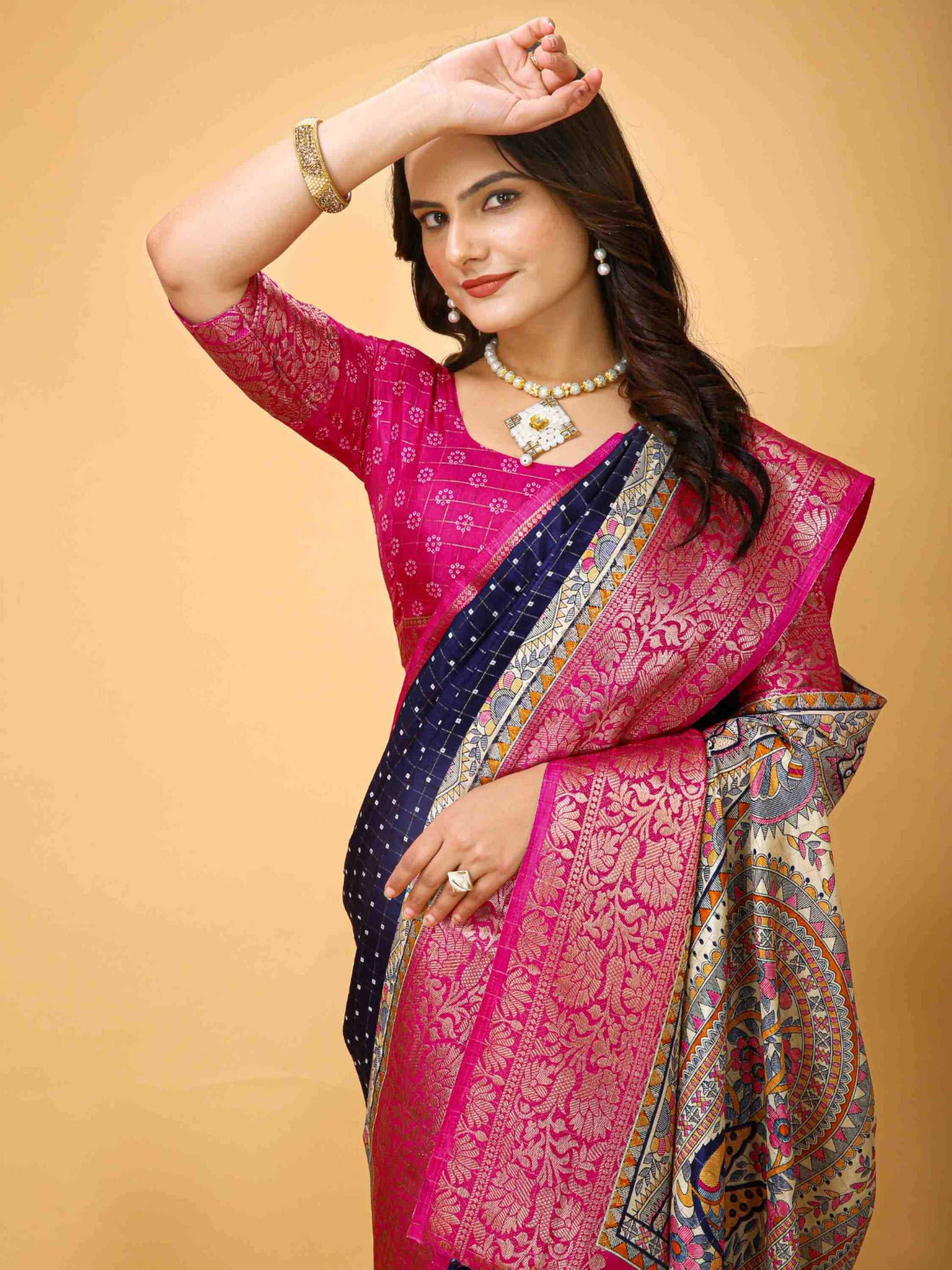 Navy Blue Dola Silk Cotton Saree