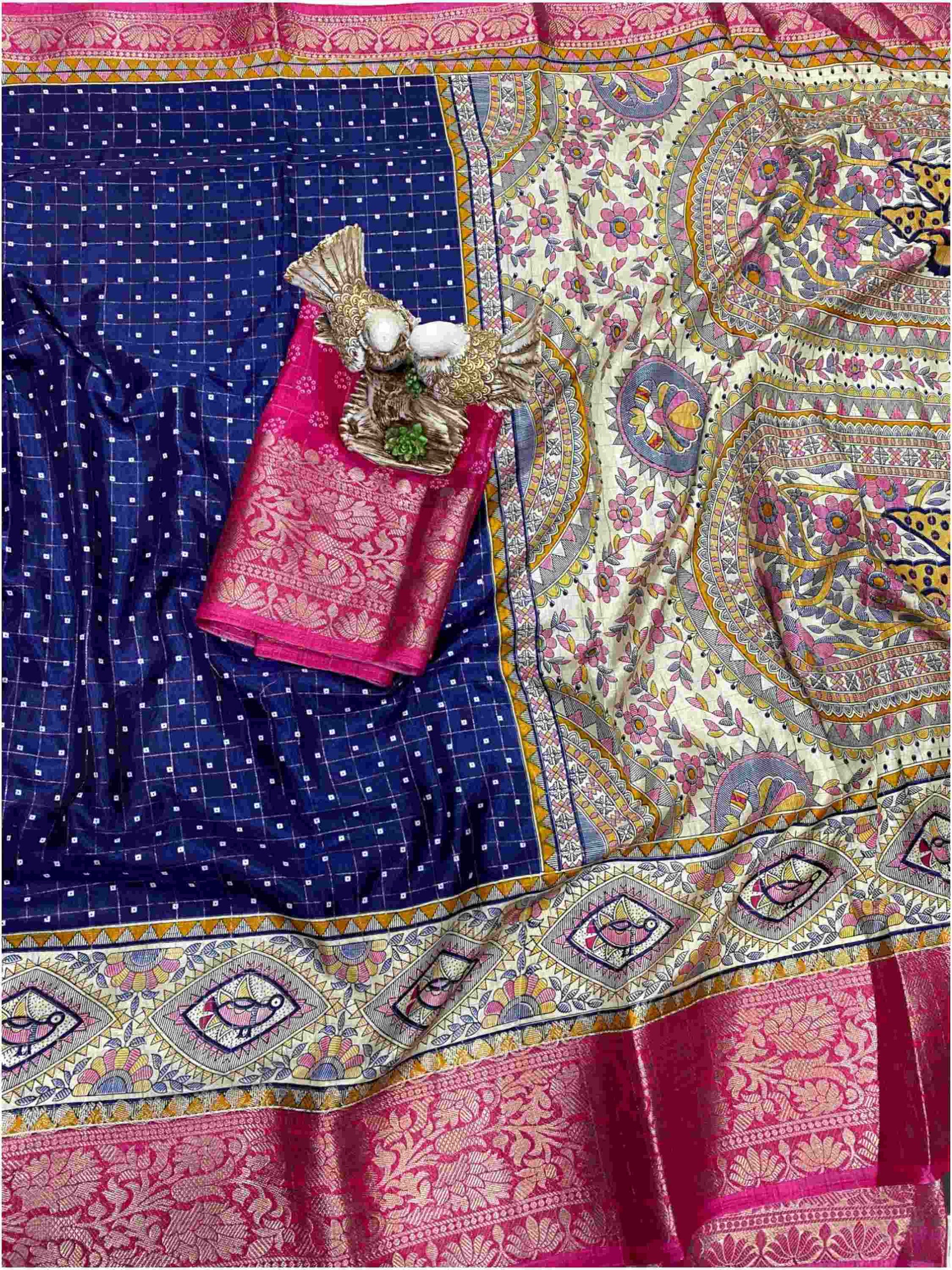 Navy Blue Dola Silk Cotton Saree