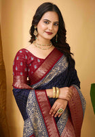 Navy Blue Dola Silk Cotton Saree