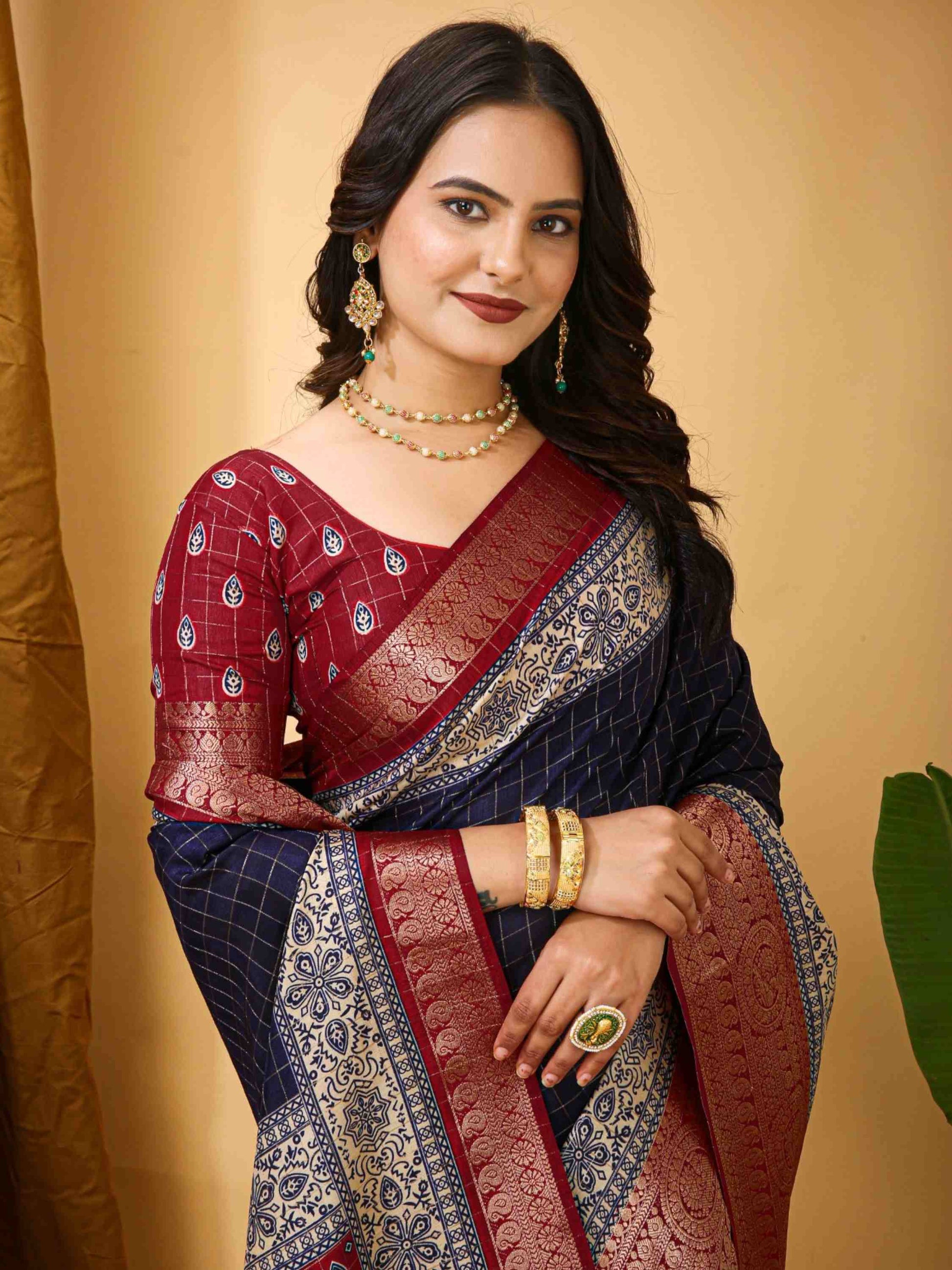 Navy Blue Dola Silk Cotton Saree
