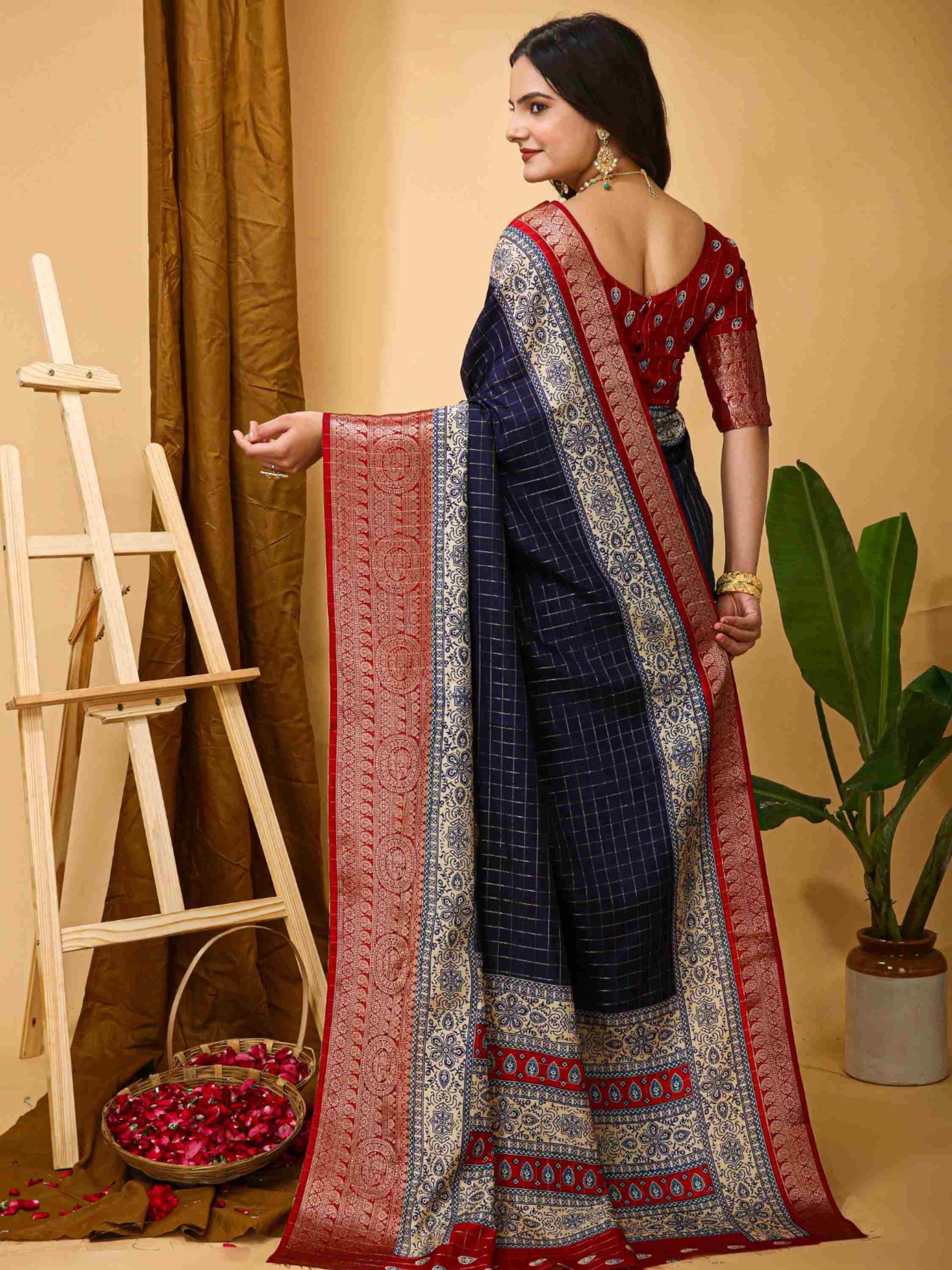 Navy Blue Dola Silk Cotton Saree
