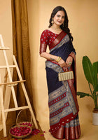 Navy Blue Dola Silk Cotton Saree