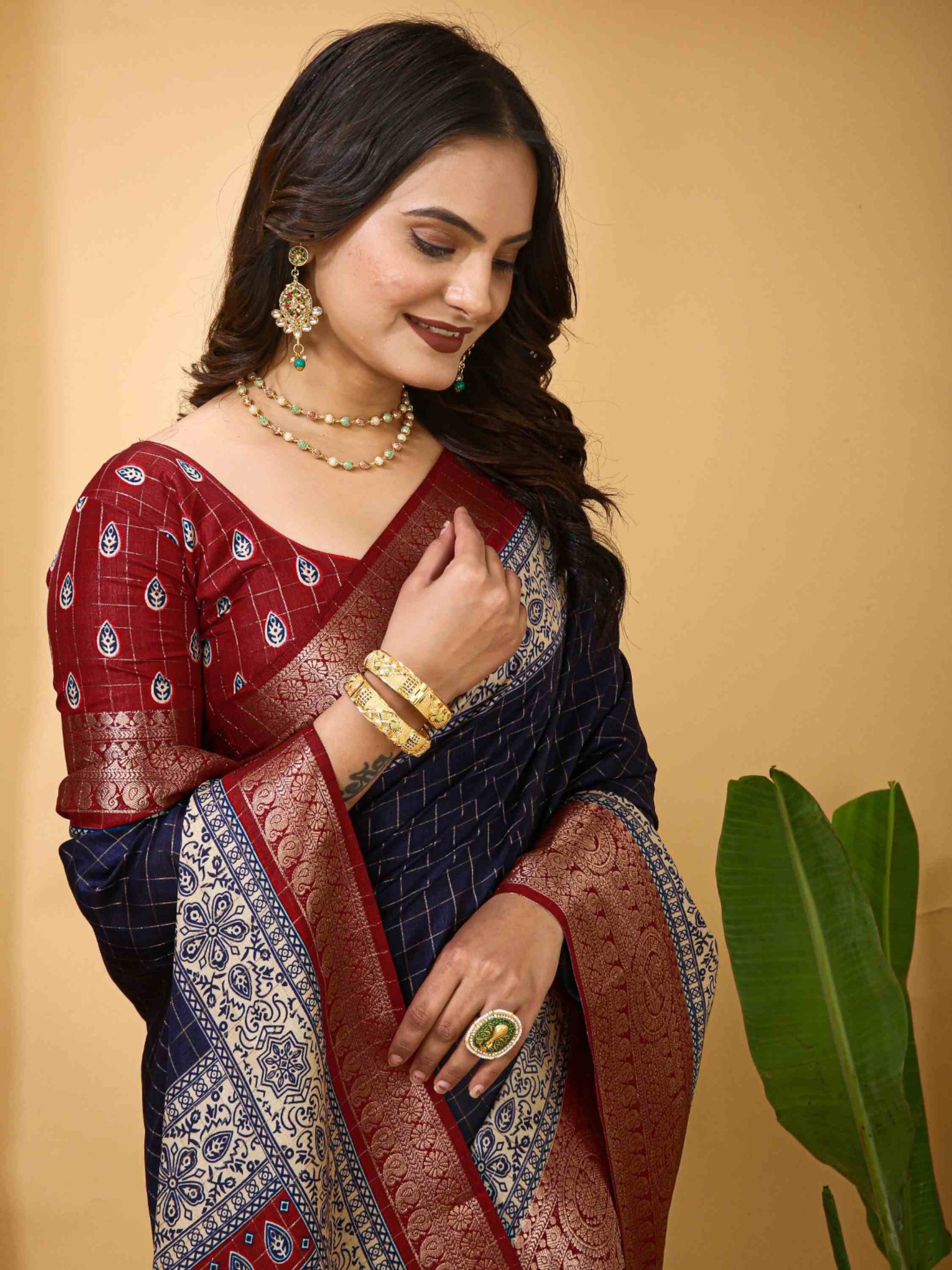 Navy Blue Dola Silk Cotton Saree