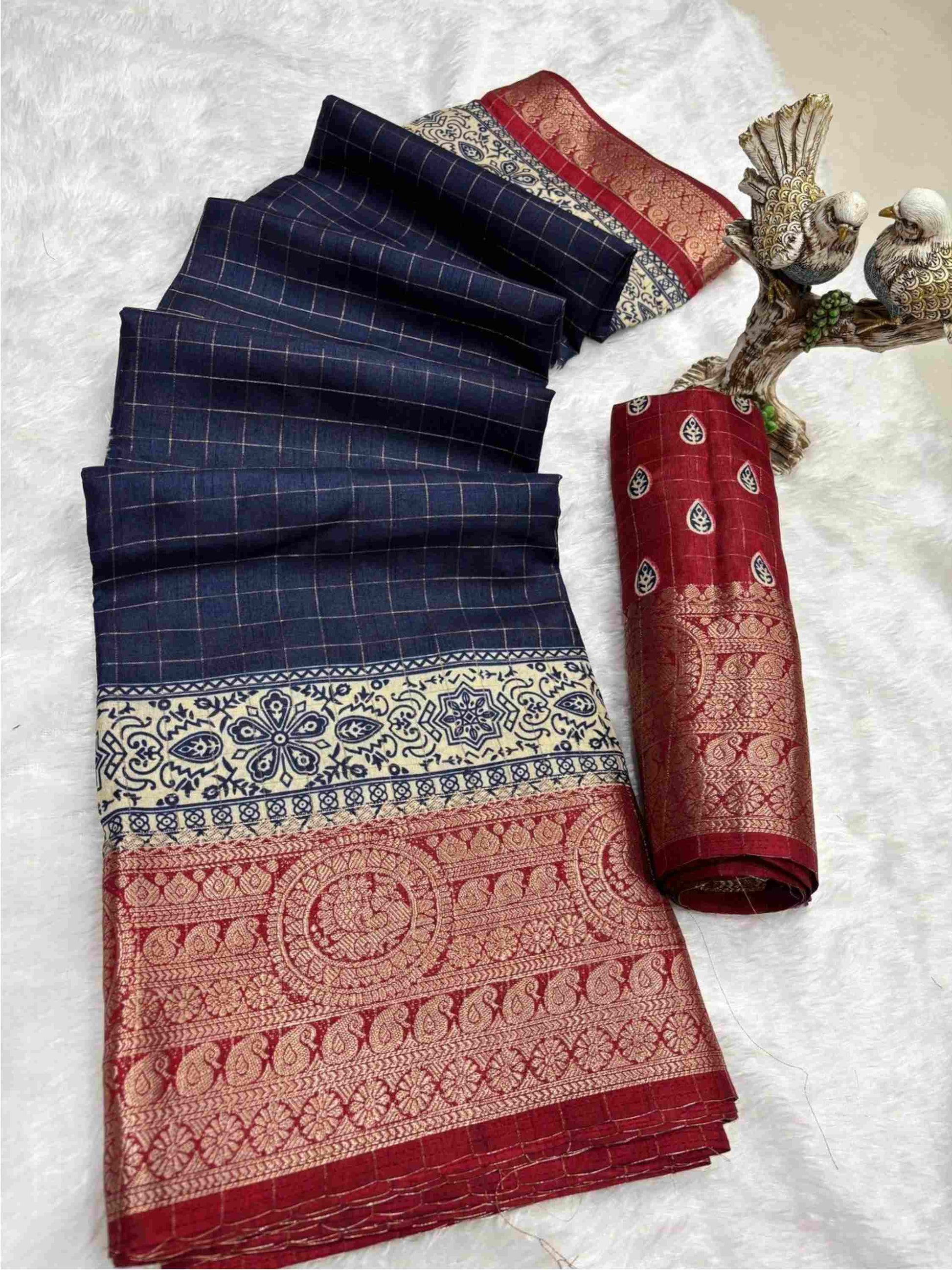 Navy Blue Dola Silk Cotton Saree