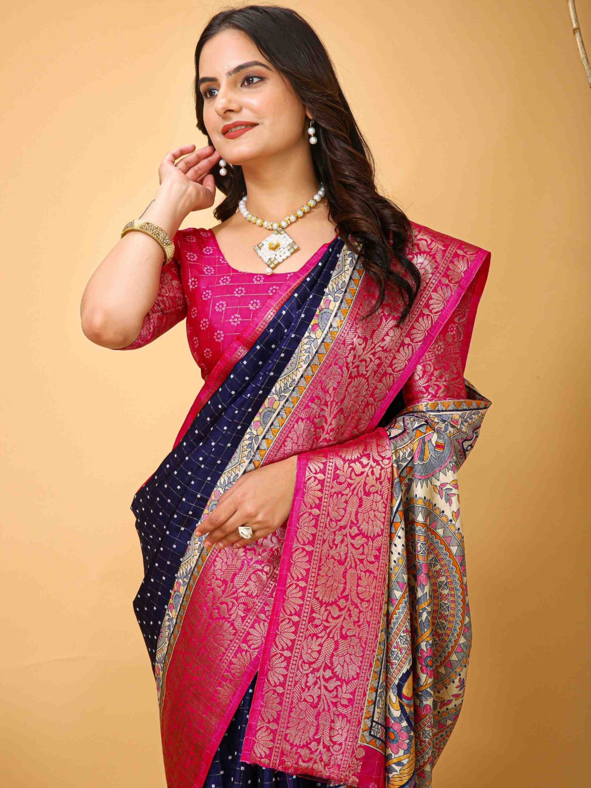 Navy Blue Dola Silk Cotton Saree