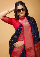Navy Blue Dola Silk Saree