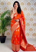 Orange Banarasi silk saree