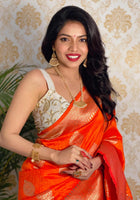 Orange Banarasi silk saree