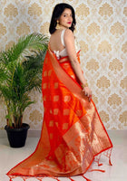 Orange Banarasi silk saree