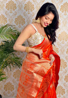 Orange Banarasi silk saree