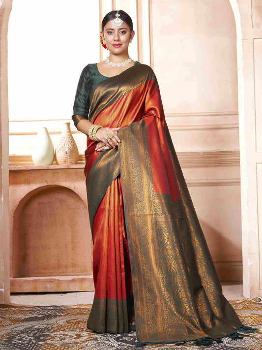 Orange Kanchipuram Silk Saree