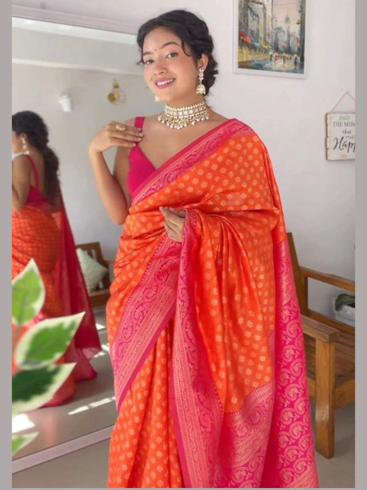 Orange Litchi Silk Saree