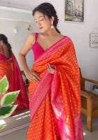 Orange Litchi Silk Saree