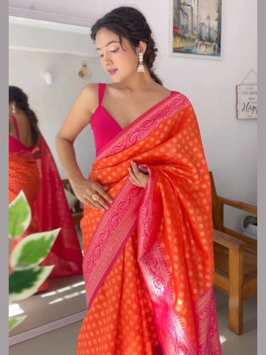 Orange Litchi Silk Saree