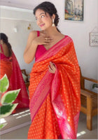 Orange Litchi Silk Saree