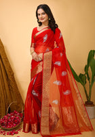 Organza Saree Red