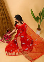 Organza Saree Red