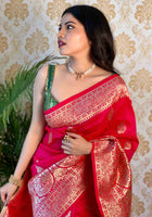 Pink Banarasi silk saree
