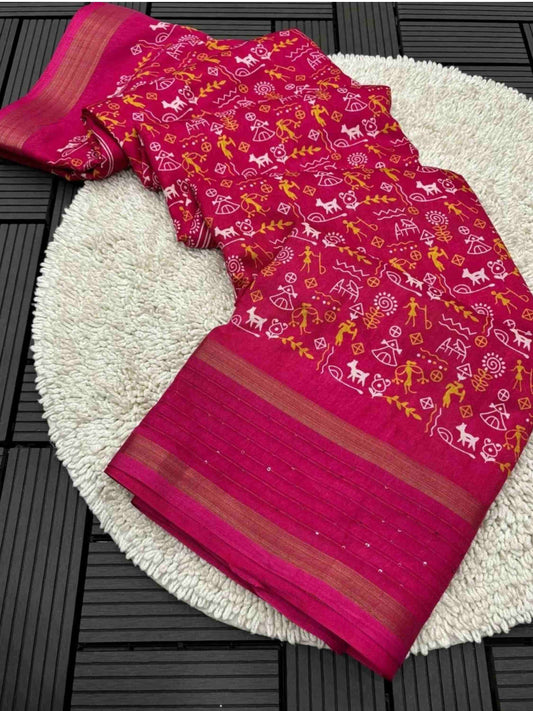 Pink Cotton Dola Silk Saree