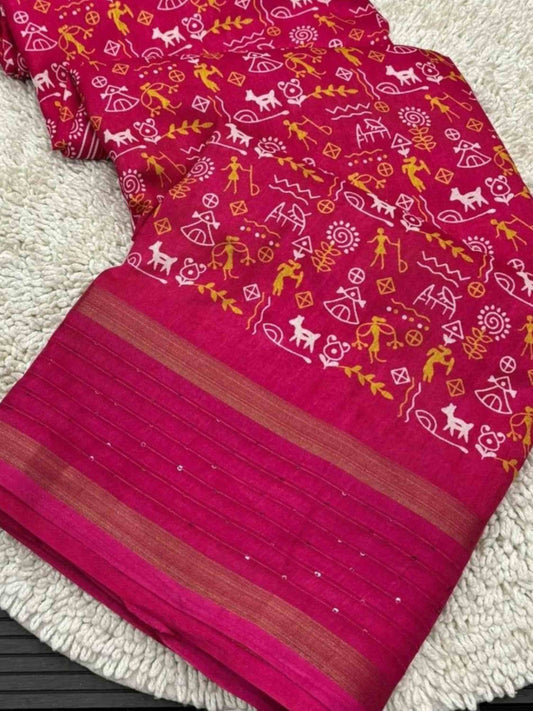Pink Cotton Dola Silk Saree