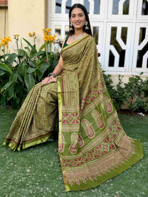 Pure Mulmul Cotton Saree Green