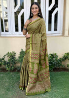 Pure Mulmul Cotton Saree Green
