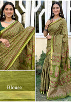 Pure Mulmul Cotton Saree Green