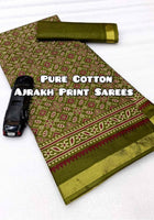 Pure Mulmul Cotton Saree Green