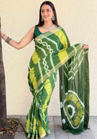 Pure Mulmul Cotton Saree Green