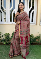 Pure Mulmul Cotton Saree Maroon