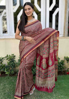 Pure Mulmul Cotton Saree Maroon