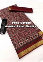 Pure Mulmul Cotton Saree Maroon