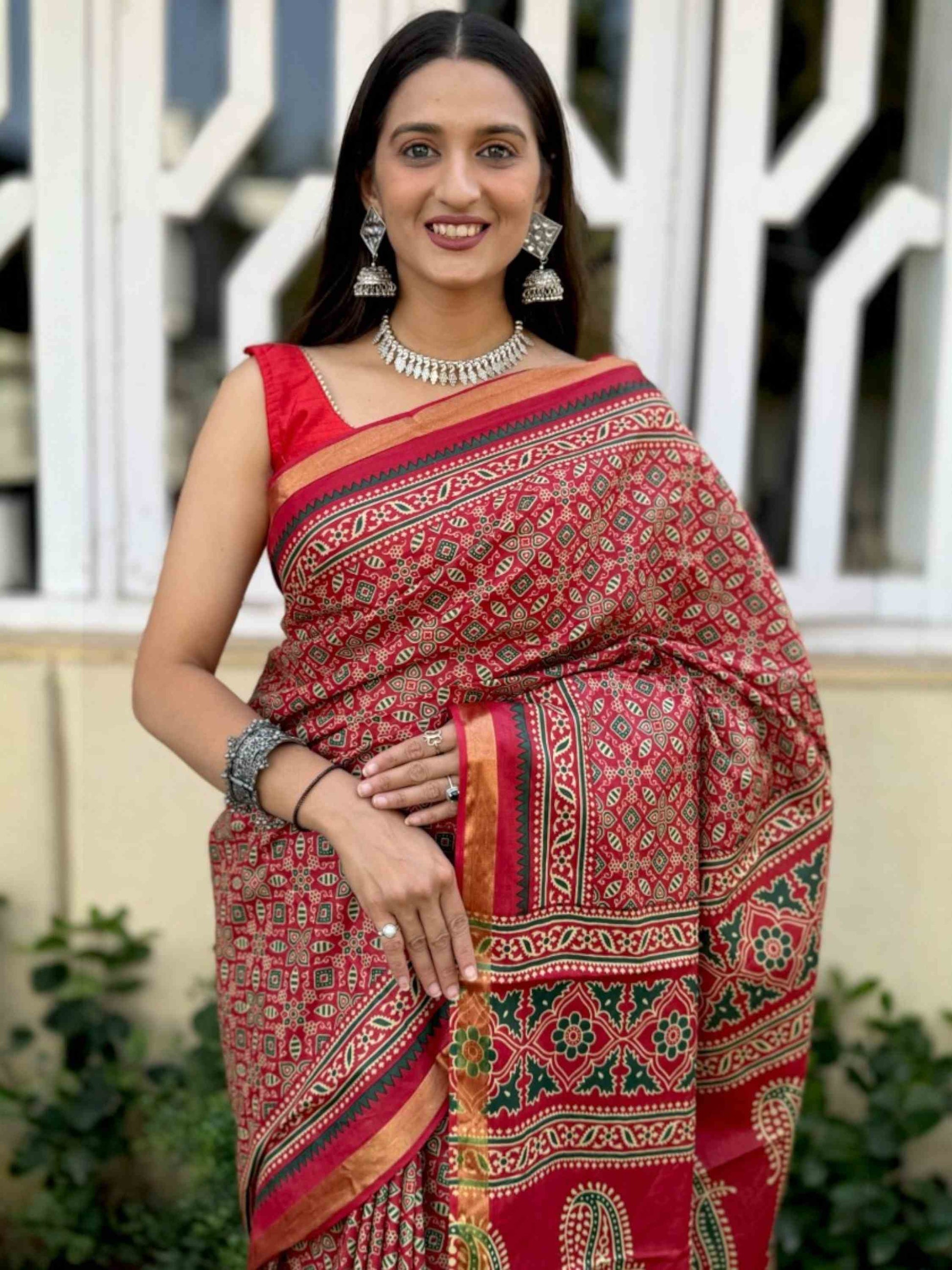 Pure Mulmul Cotton Saree Red