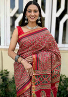 Pure Mulmul Cotton Saree Red